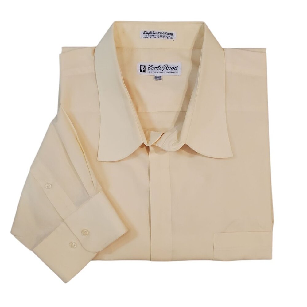 Carlo Pacini Dress Shirt Big Man 22-36/37 Yellow Button Up Long Sleeve Tailored